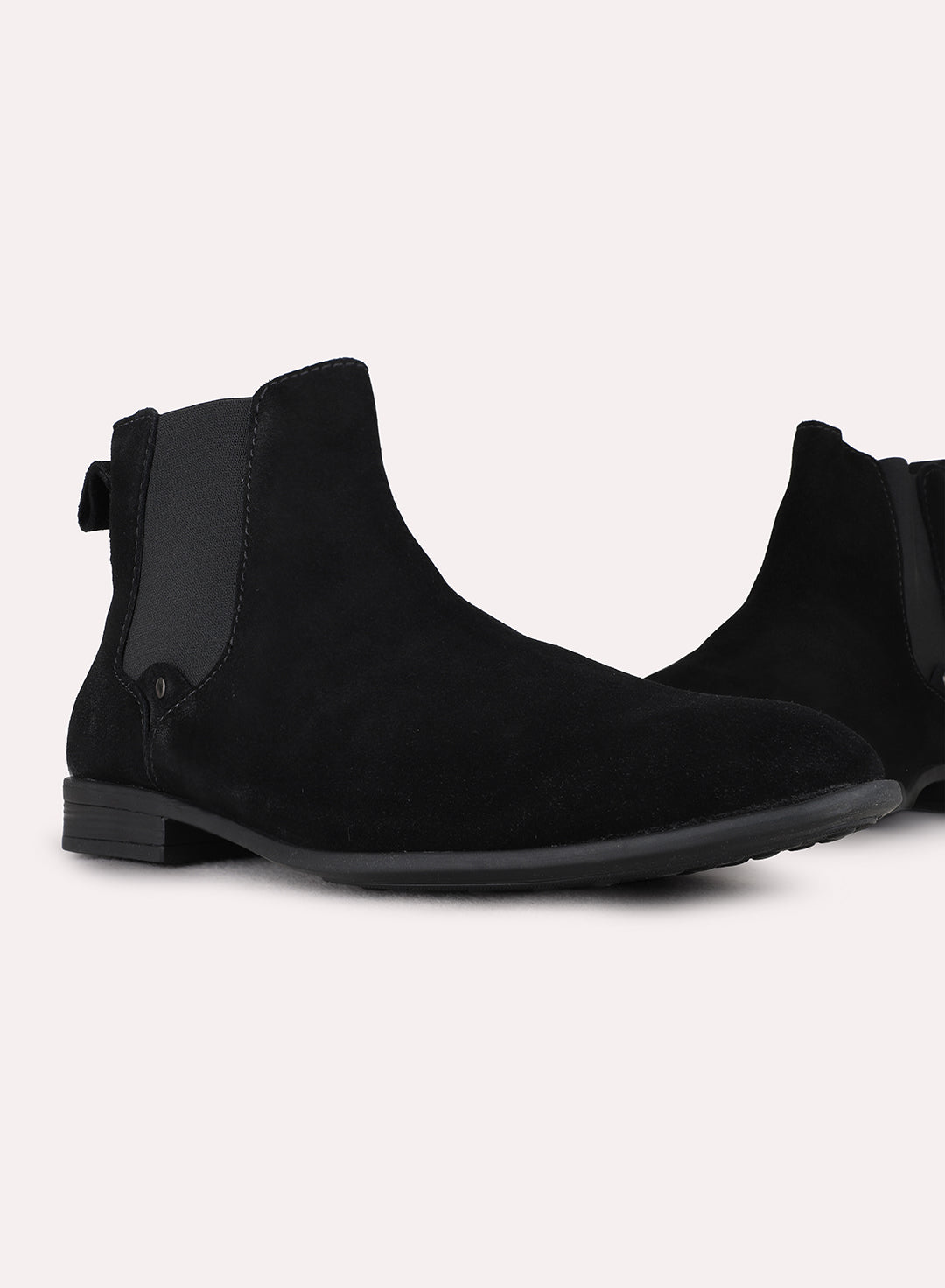 Mens Black Casual Solid Pattern Round Toe Boots