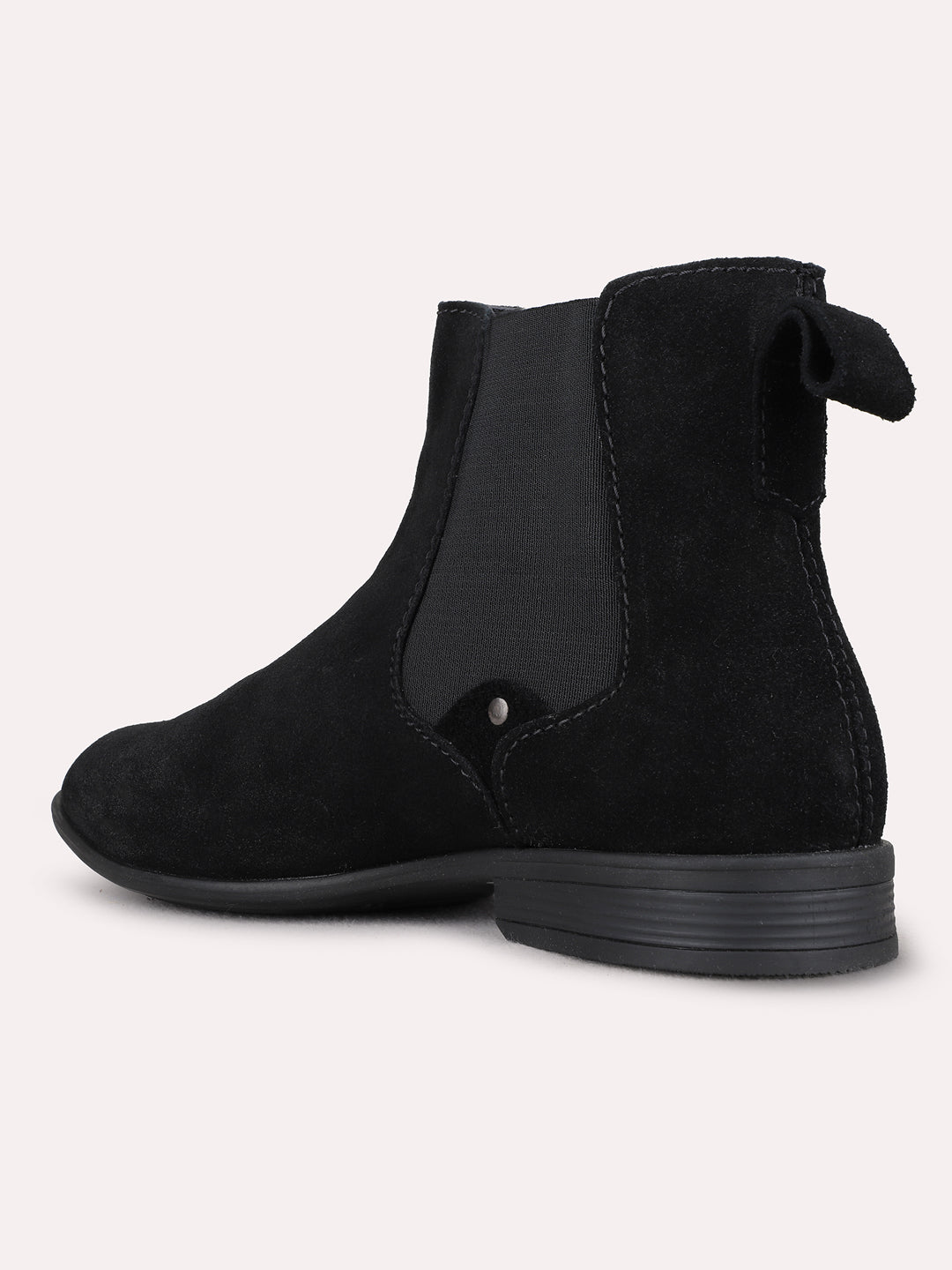 Mens Black Casual Solid Pattern Round Toe Boots