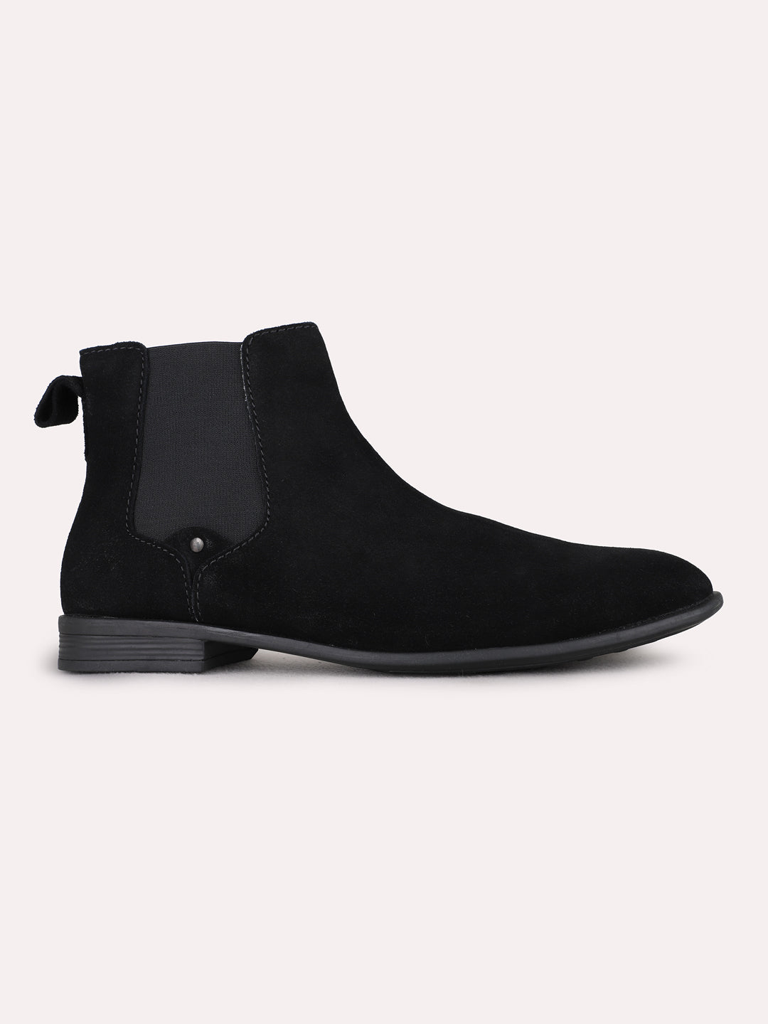 Mens Black Casual Solid Pattern Round Toe Boots