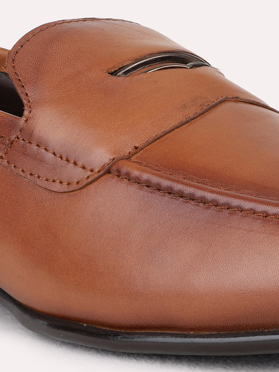 Mens Tan Solid Pointed Toe Loafer Shoes