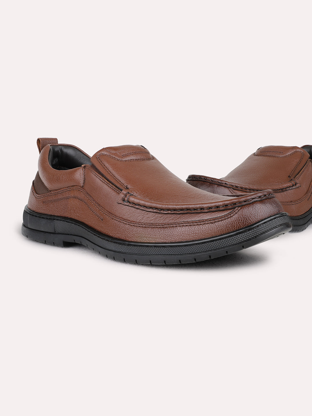 Mens Brown Formal Solid Round Toe Moccasin Shoe