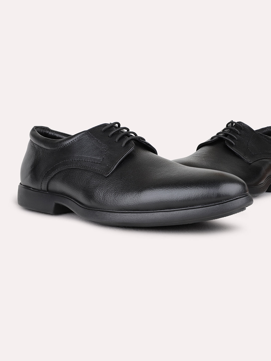 Mens Black Formal Solid Round Toe Derby Shoe