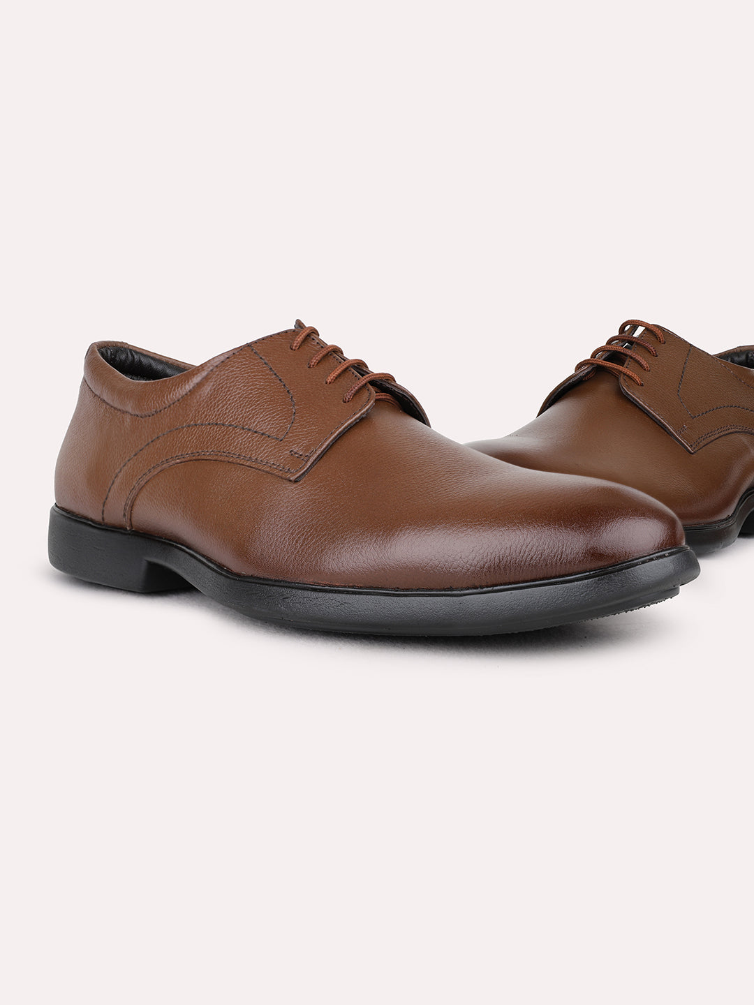 Mens Brown Formal Solid Round Toe Derby Shoe