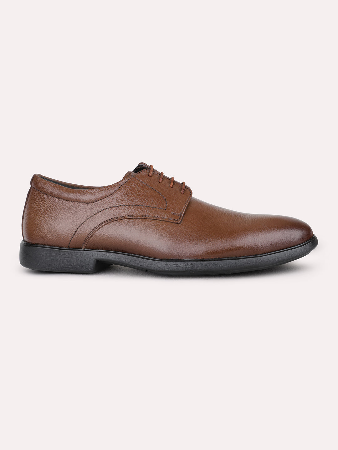 Mens Brown Formal Solid Round Toe Derby Shoe