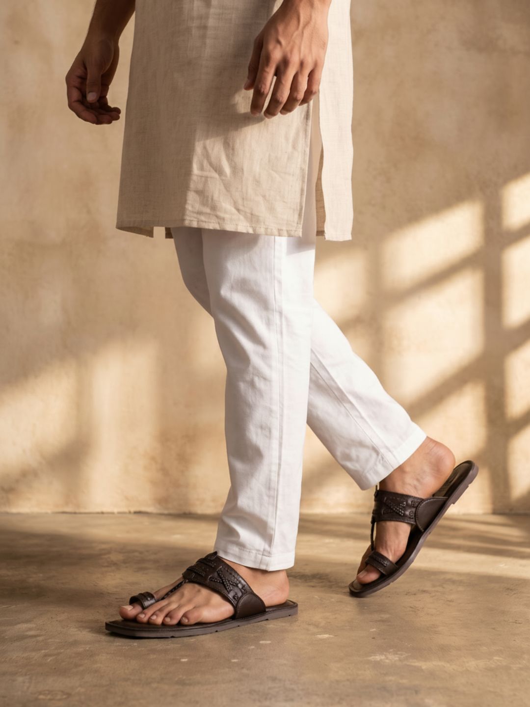 Mens Brown Casual Embossed One Toe Slip-On Flats