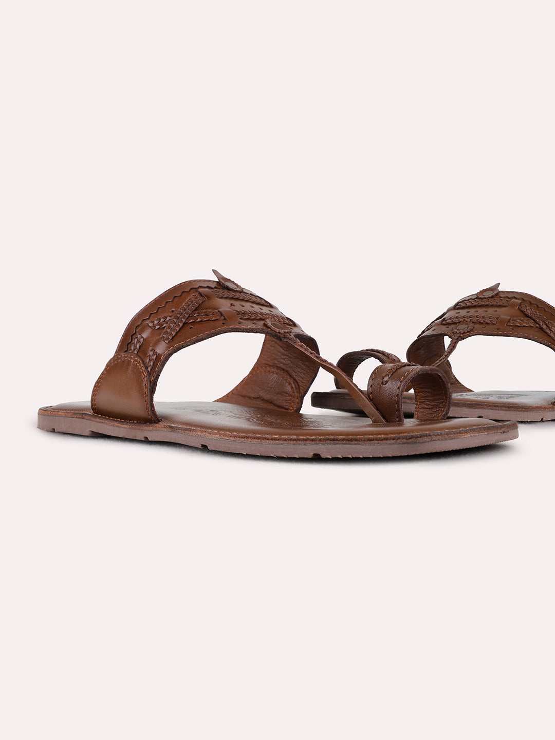 Mens Tan Casual Embossed One Toe Slip-On Flats