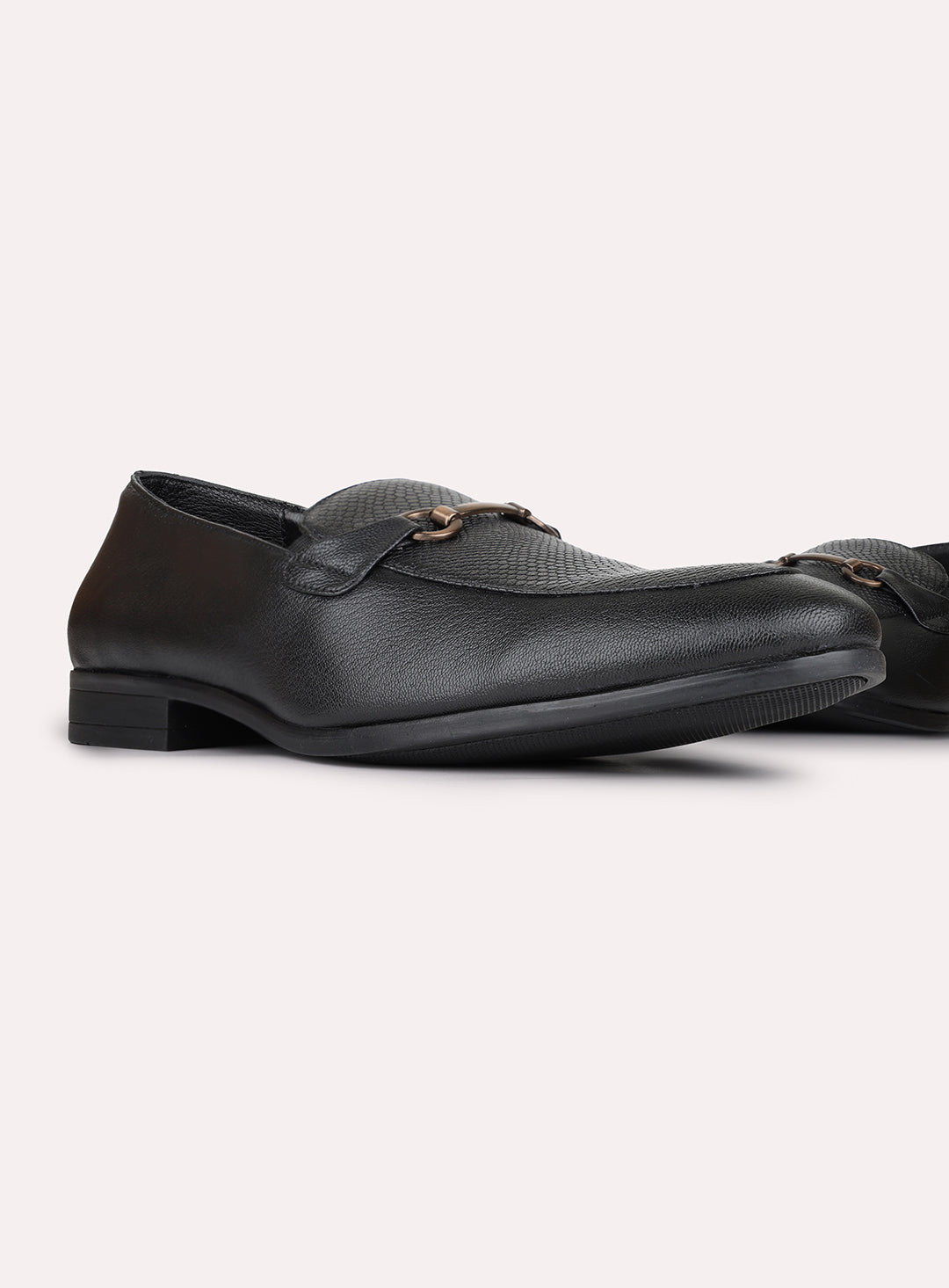 Mens Black Formal Embossed Round Toe Moccasins