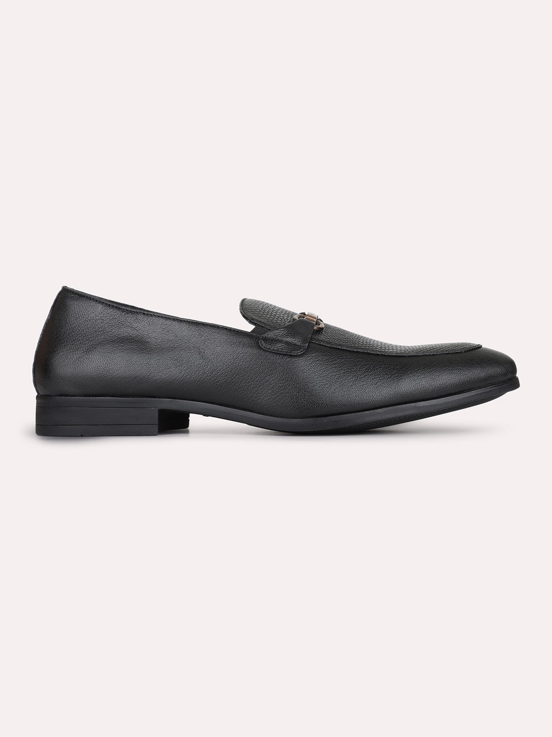 Mens Black Formal Embossed Round Toe Moccasins