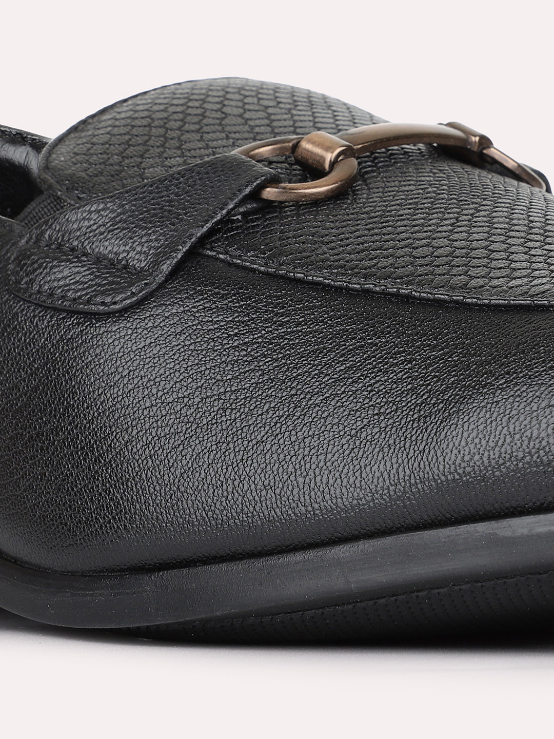 Mens Black Formal Embossed Round Toe Moccasins
