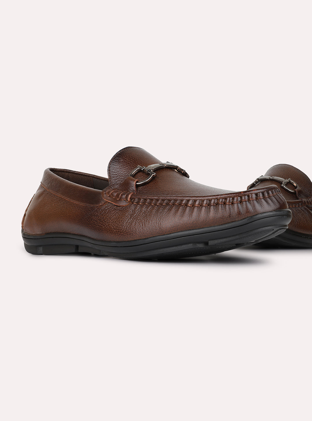 Mens Dark Tan Casual Solid Pattern Round Toe Loafers