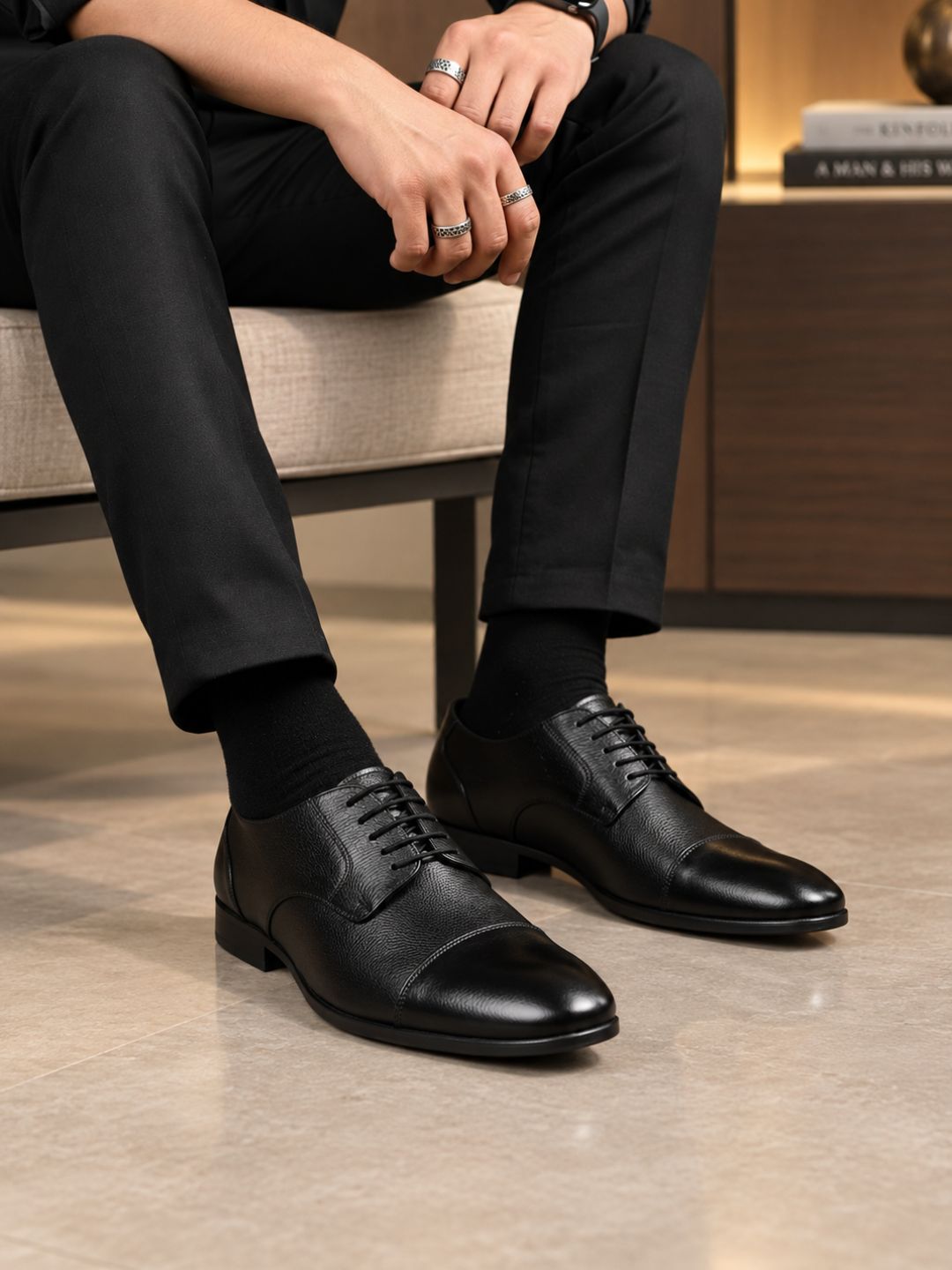 Mens Black Formal Solid Pointed Toe Derbys