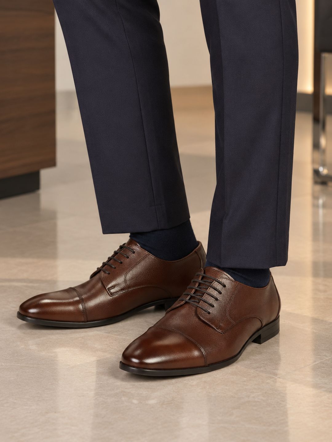 Mens Brown Formal Solid Pattern Pointed Toe Derbys