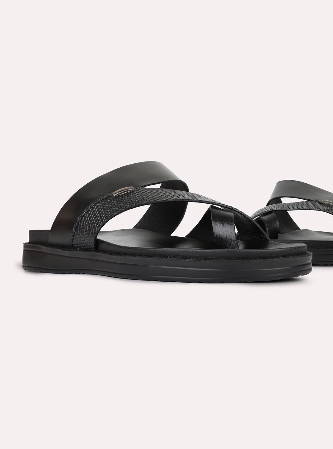 Mens Black Casual Striped One Toe Slip-On Flats