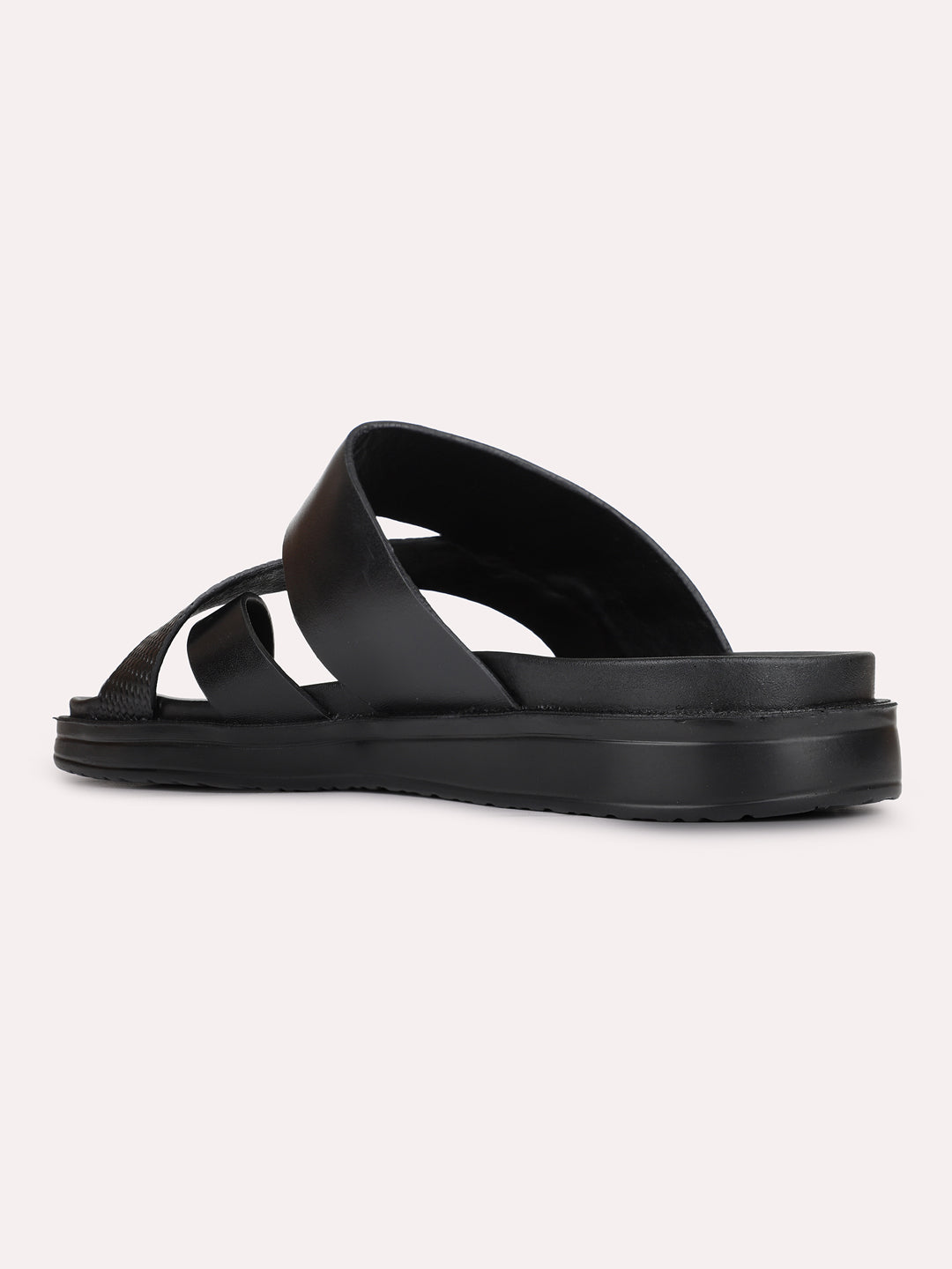 Mens Black Casual Striped One Toe Slip-On Flats