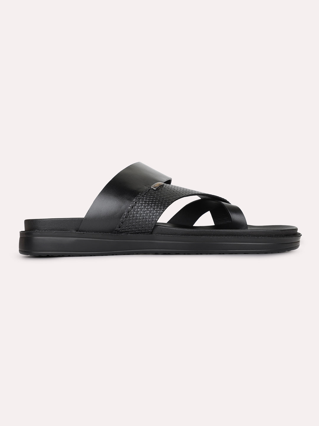 Mens Black Casual Striped One Toe Slip-On Flats