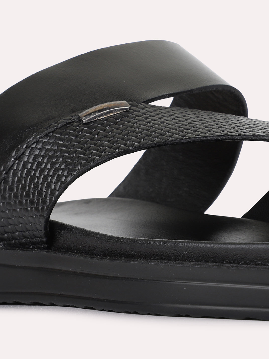 Mens Black Casual Striped One Toe Slip-On Flats