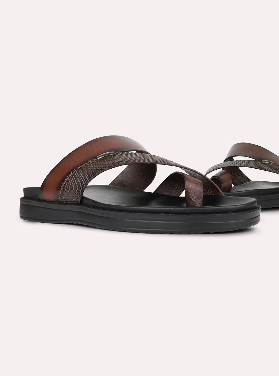 Mens Brown Casual Striped One Toe Slip-On Flats