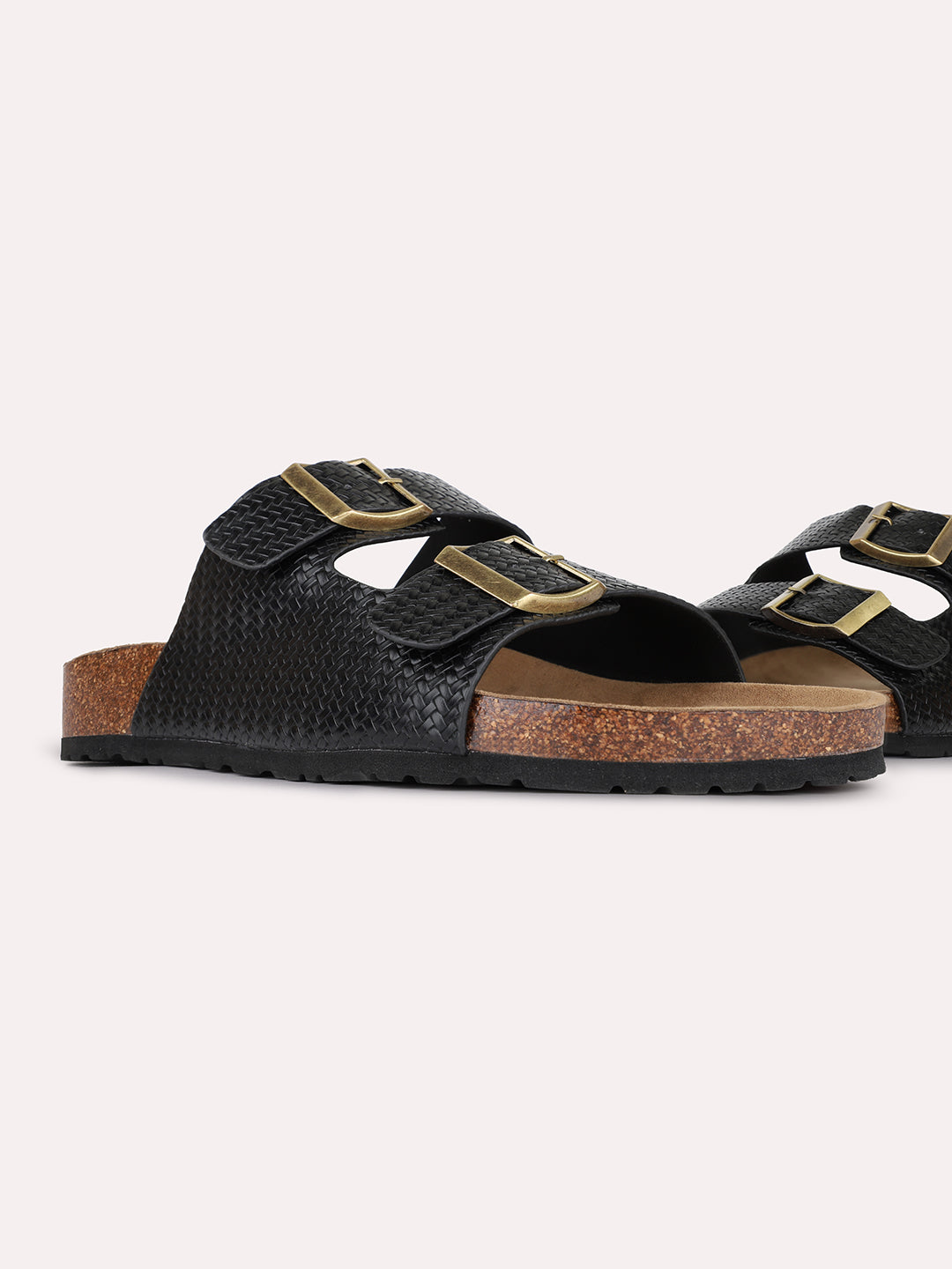 Mens Black Casual Solid Open Toe Flats