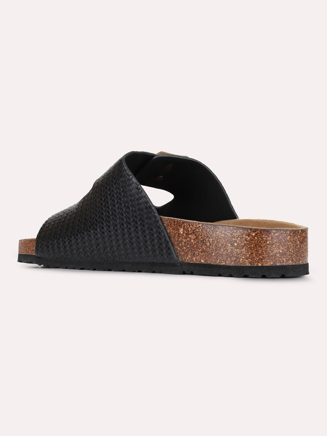 Mens Black Casual Solid Open Toe Flats