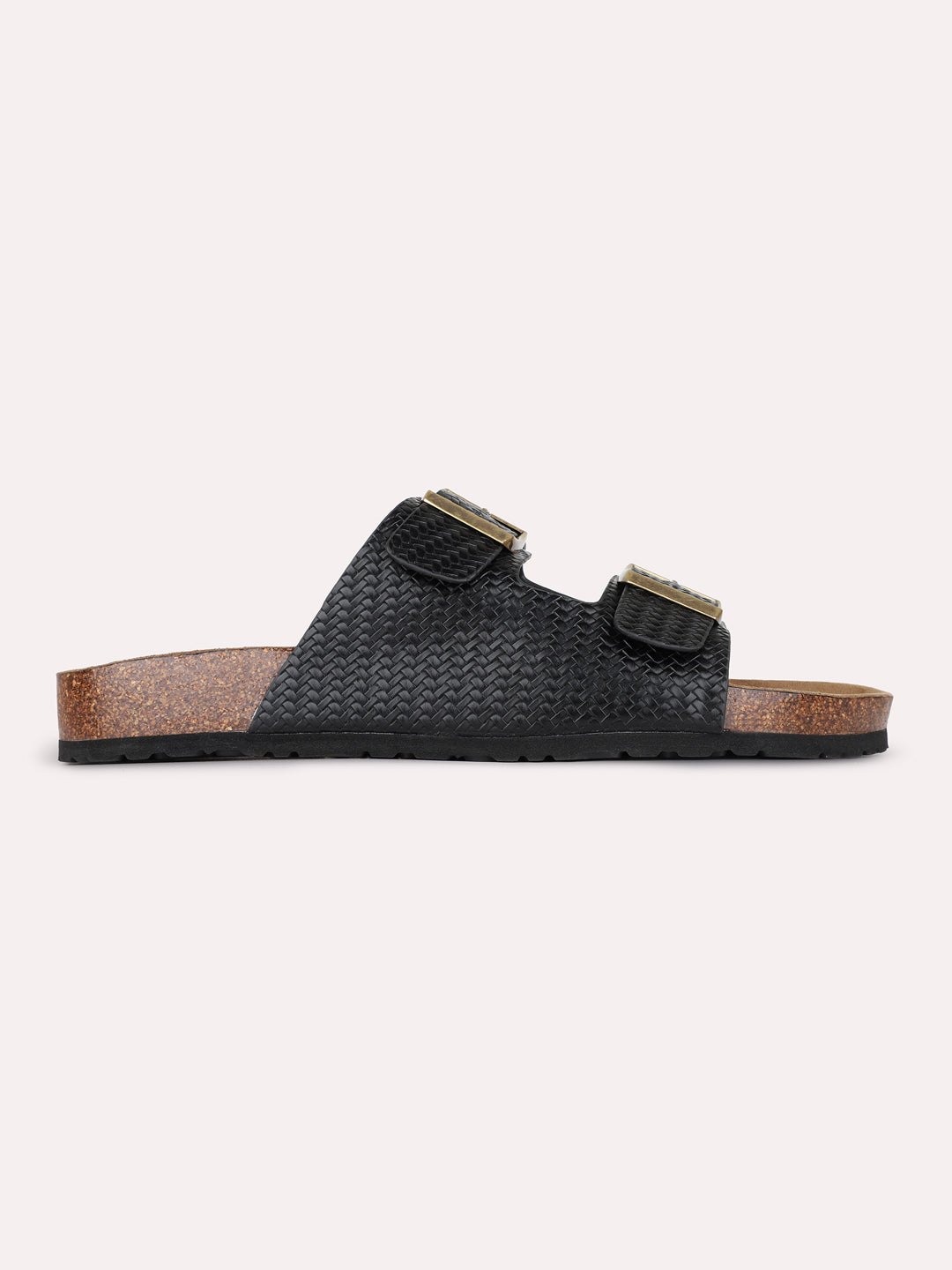 Mens Black Casual Solid Open Toe Flats