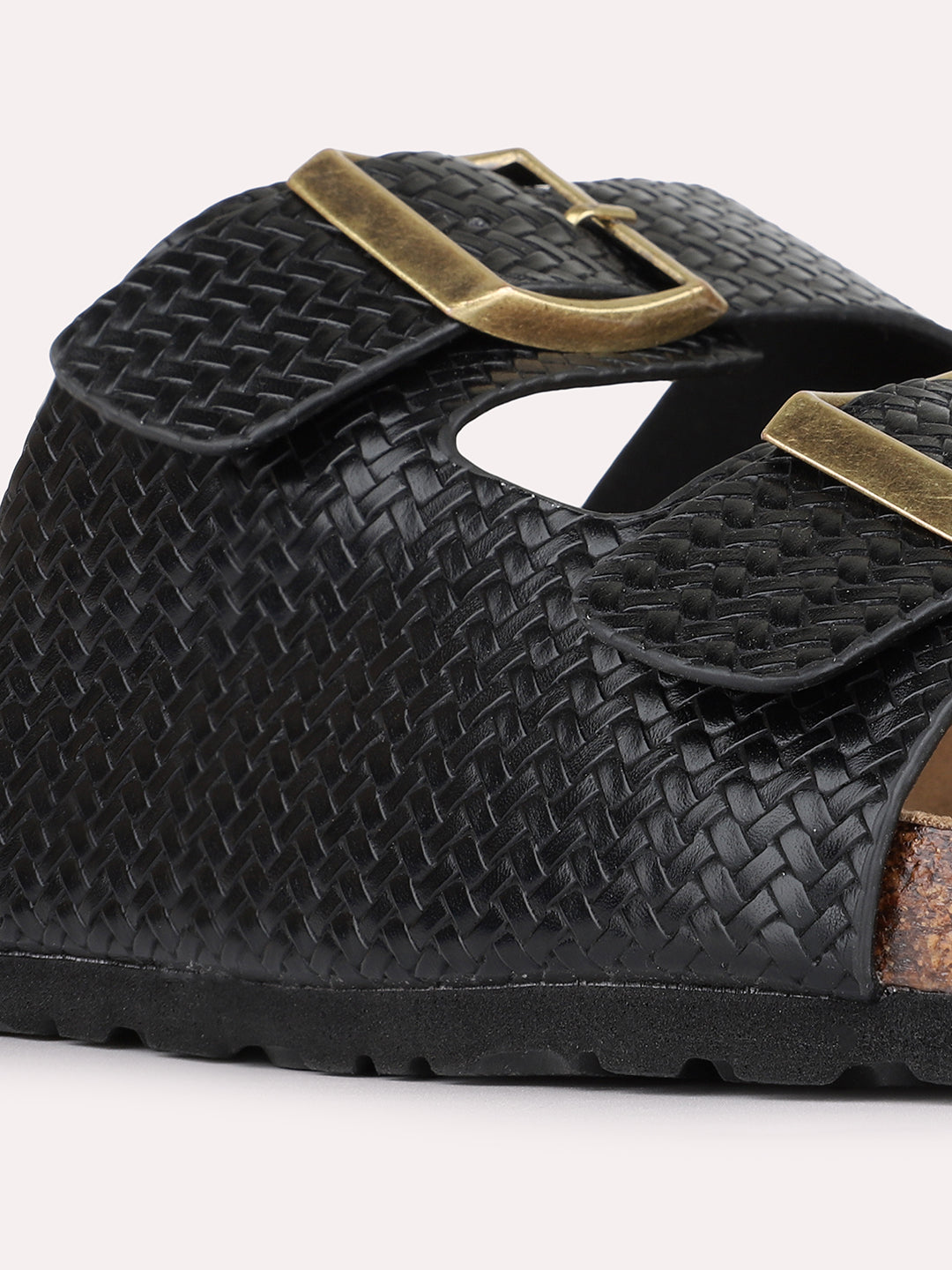 Mens Black Casual Solid Open Toe Flats