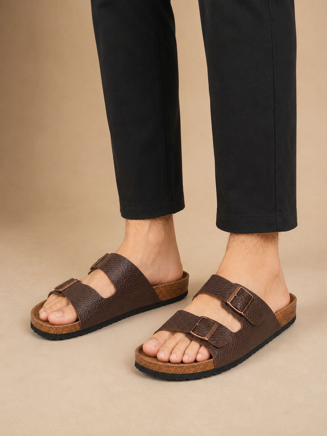 Mens Brown Casual Solid Pattern Open Toe Flats