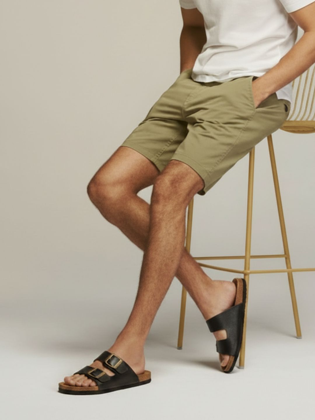 Mens Black Casual Solid Pattern Open Toe Flats