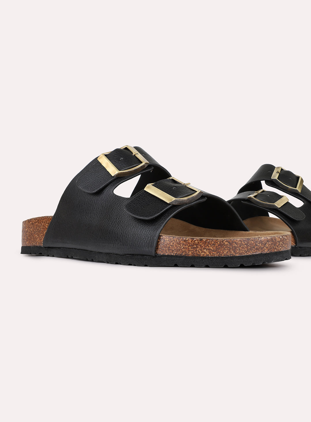 Mens Black Casual Solid Pattern Open Toe Flats