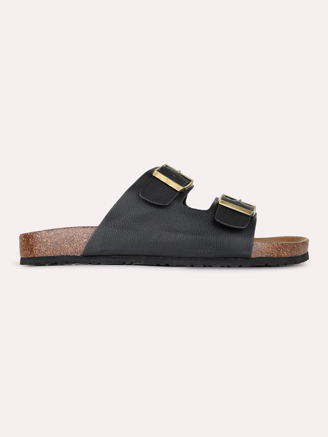 Mens Black Casual Solid Pattern Open Toe Flats