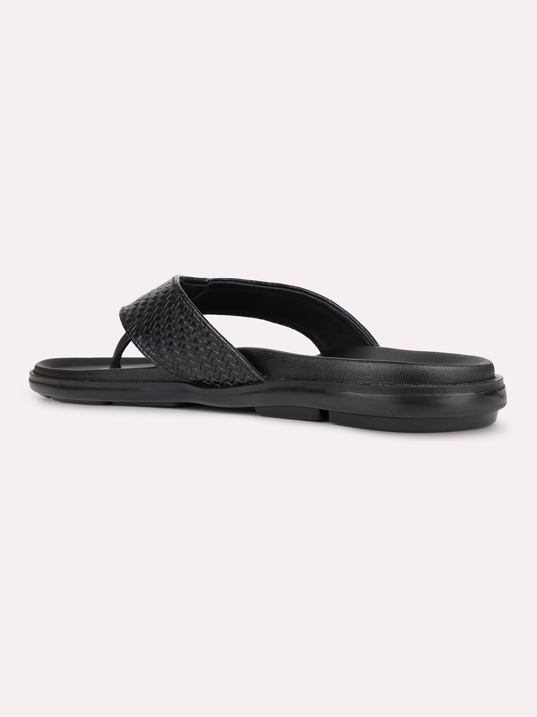 Mens Black Casual Solid T-Strap Flats