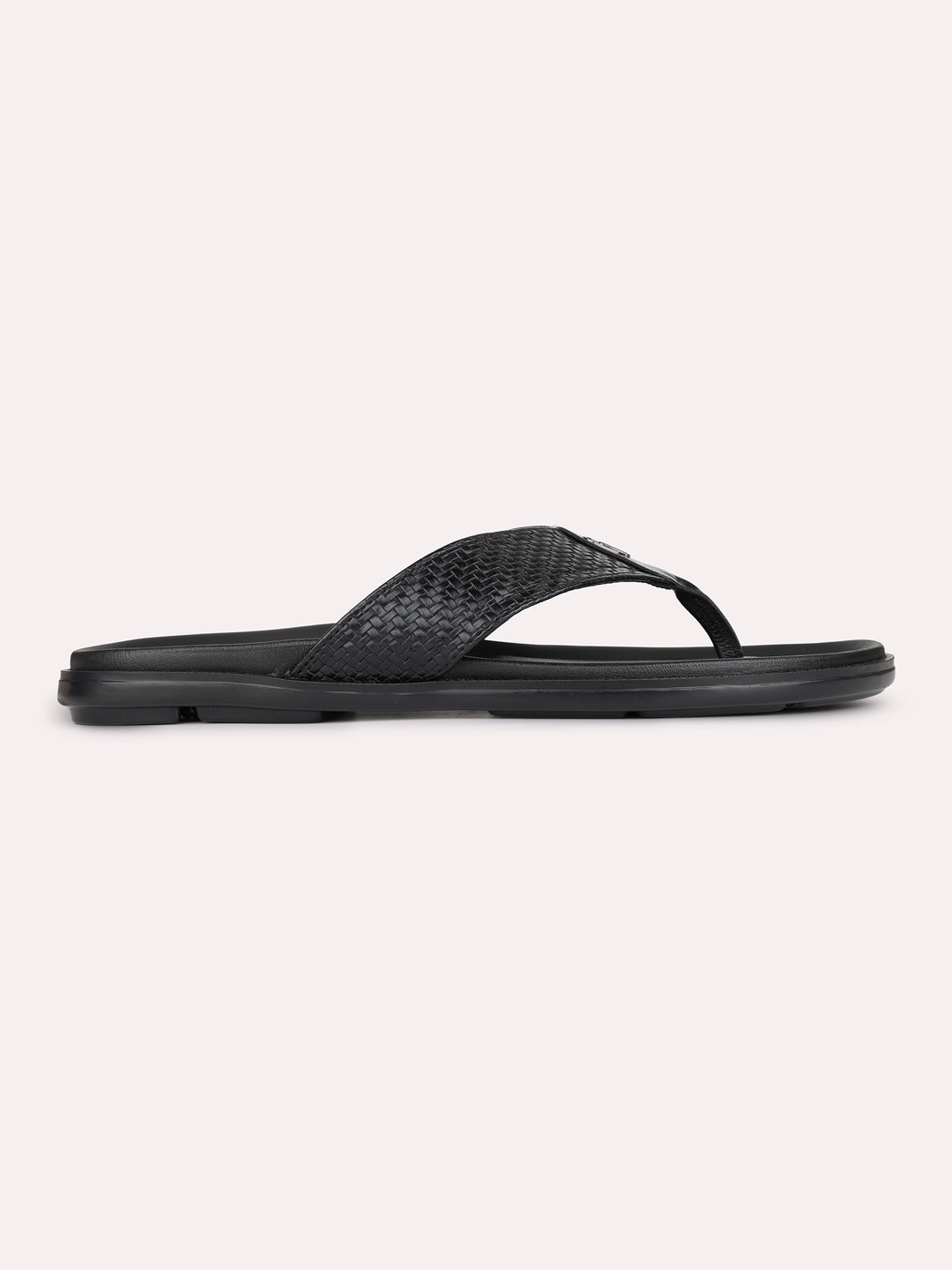Mens Black Casual Solid T-Strap Flats