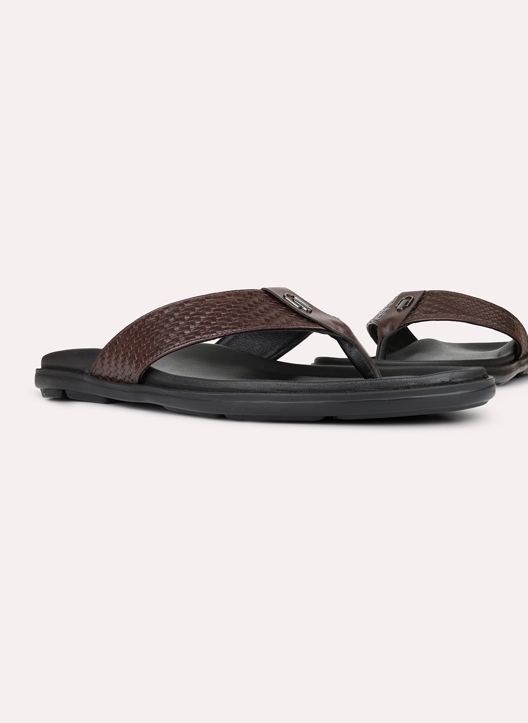 Mens Brown Casual Solid Pattern T-Strap Flats