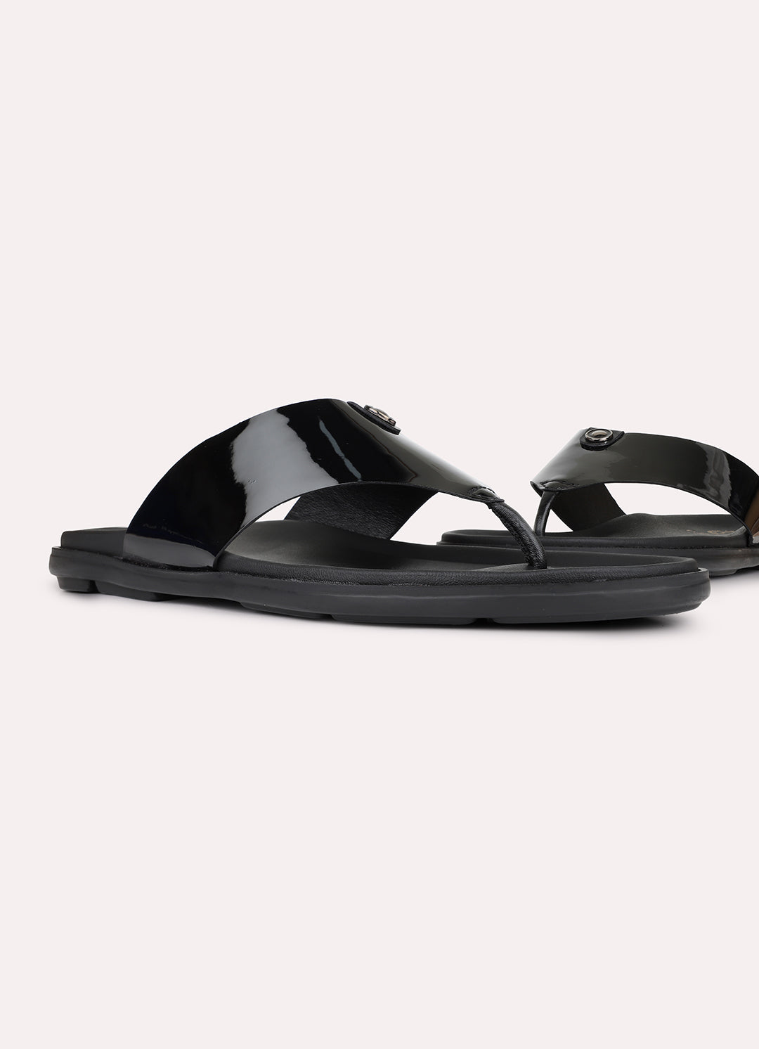 Mens Black Casual Solid Pattern T-Strap Flats