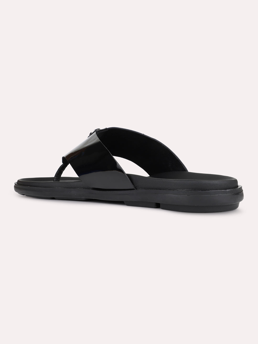 Mens Black Casual Solid Pattern T-Strap Flats