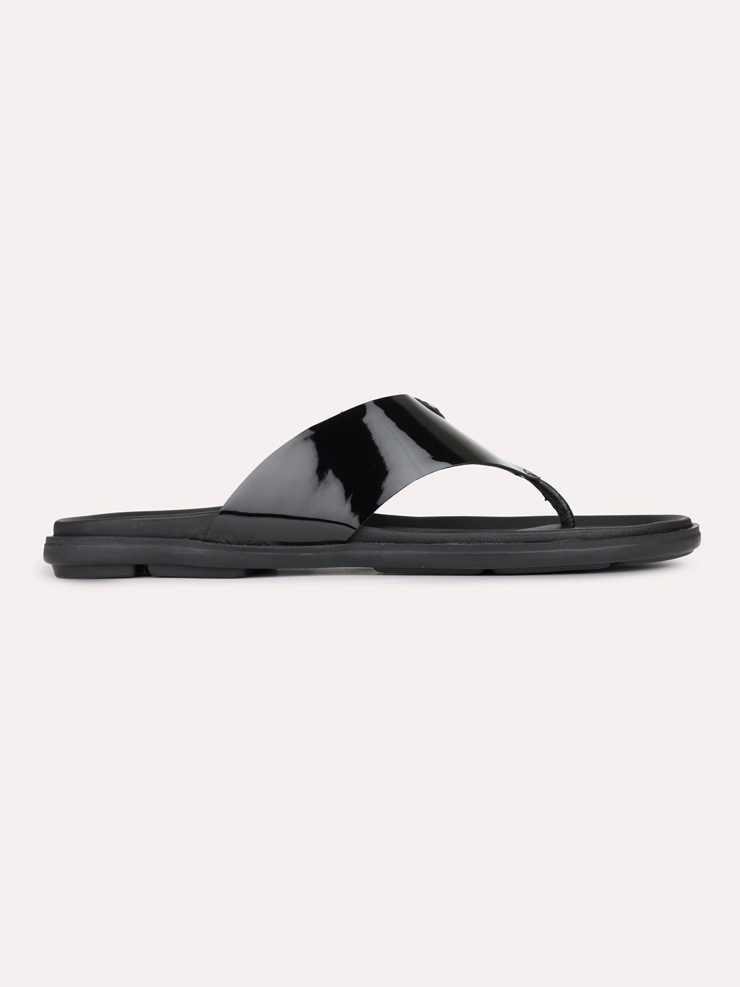 Mens Black Casual Solid Pattern T-Strap Flats