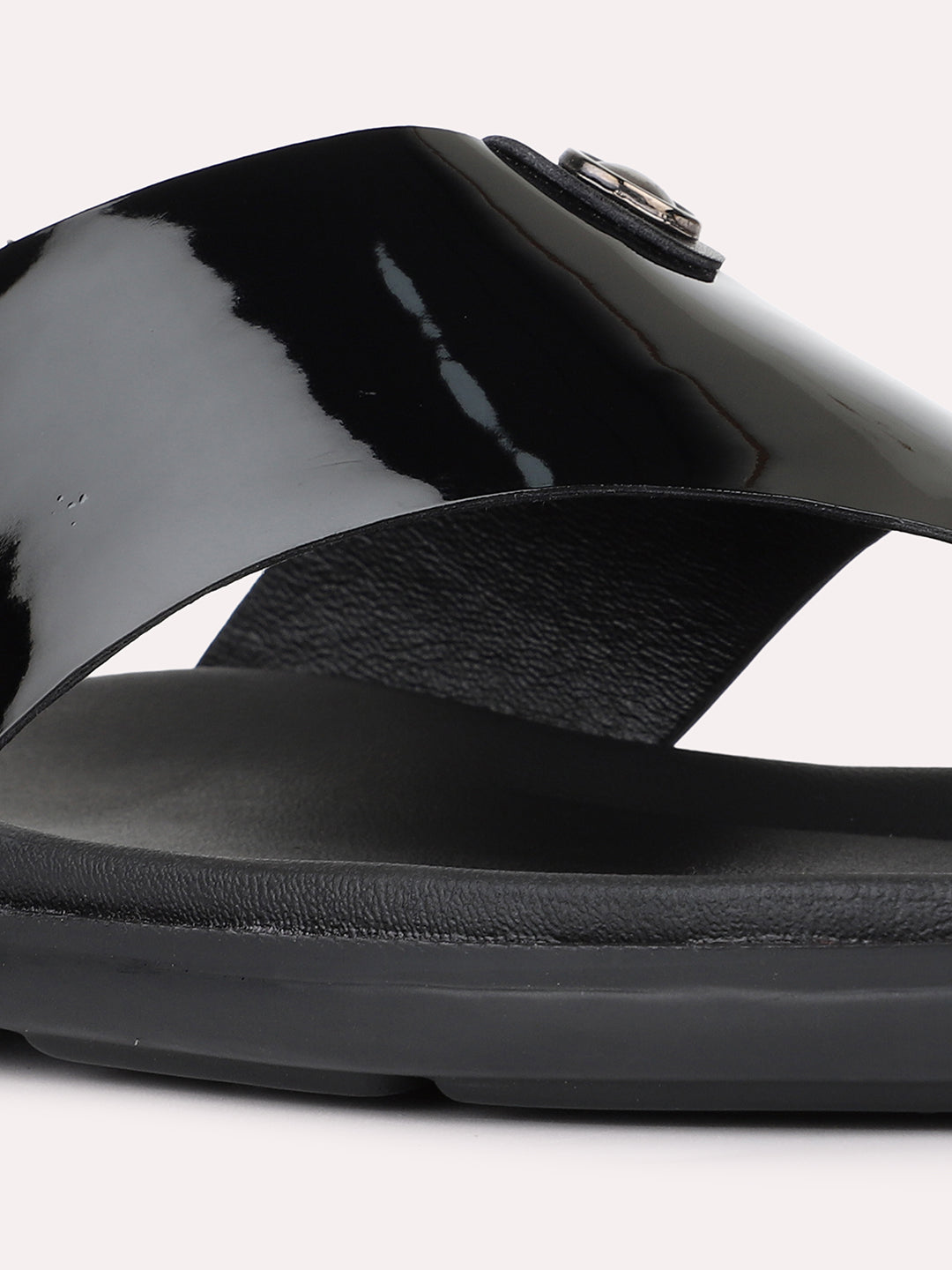 Mens Black Casual Solid Pattern T-Strap Flats