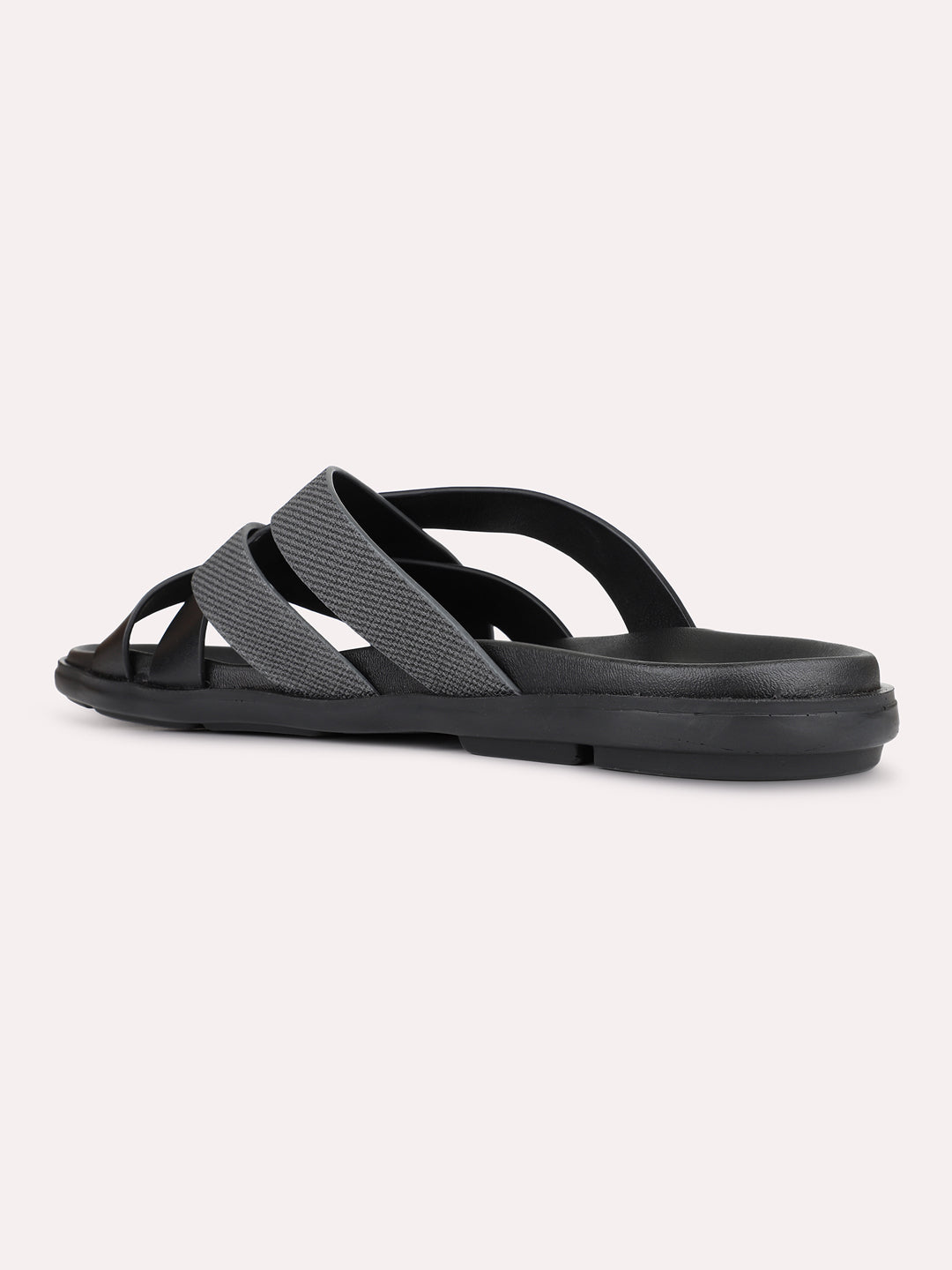 Mens Black/Grey Casual Striped Open Toe Flats