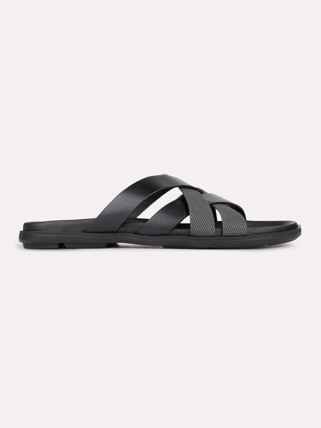 Mens Black/Grey Casual Striped Open Toe Flats