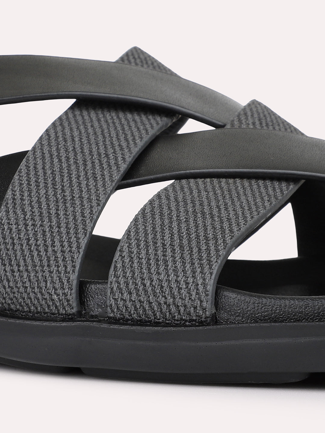 Mens Black/Grey Casual Striped Open Toe Flats