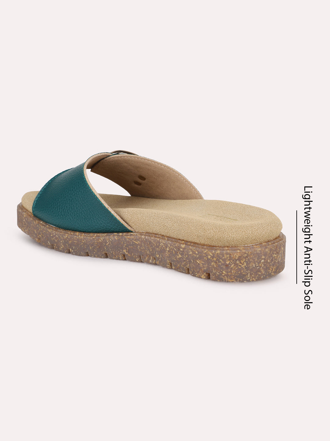 Womens Green Casual Solid Open Toe Flats