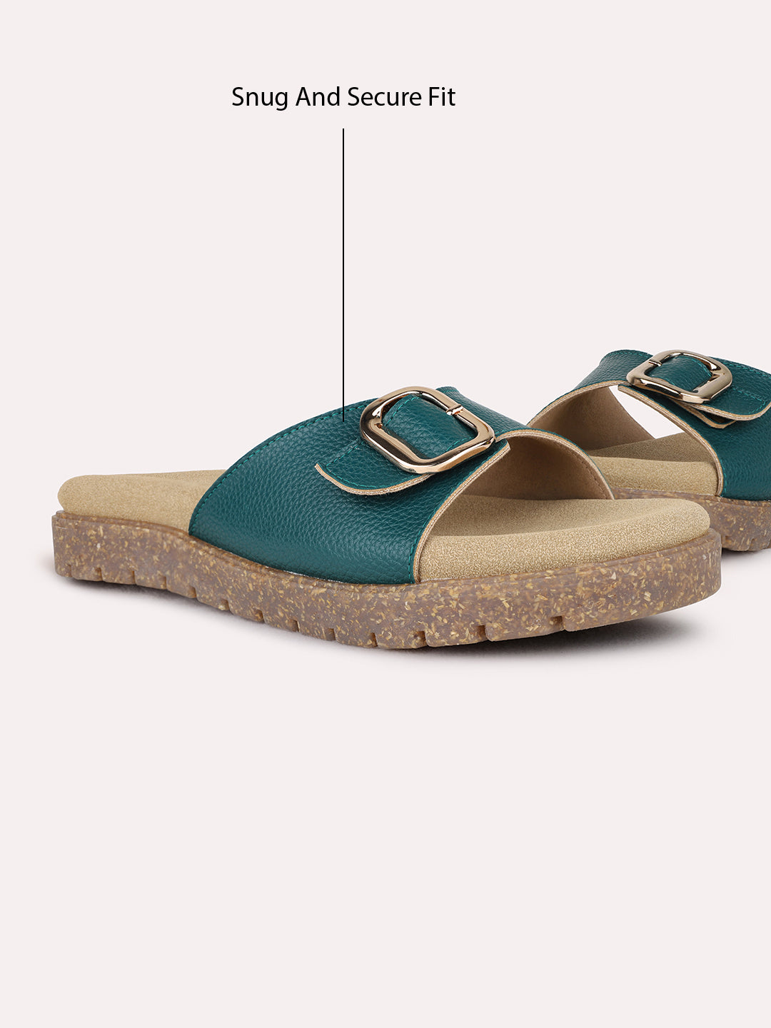 Womens Green Casual Solid Open Toe Flats