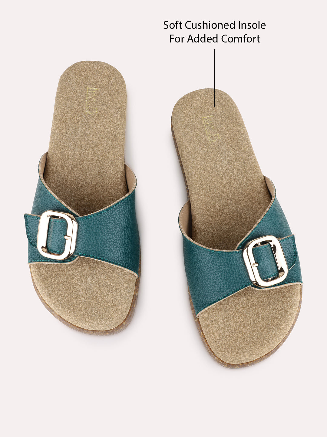 Womens Green Casual Solid Open Toe Flats