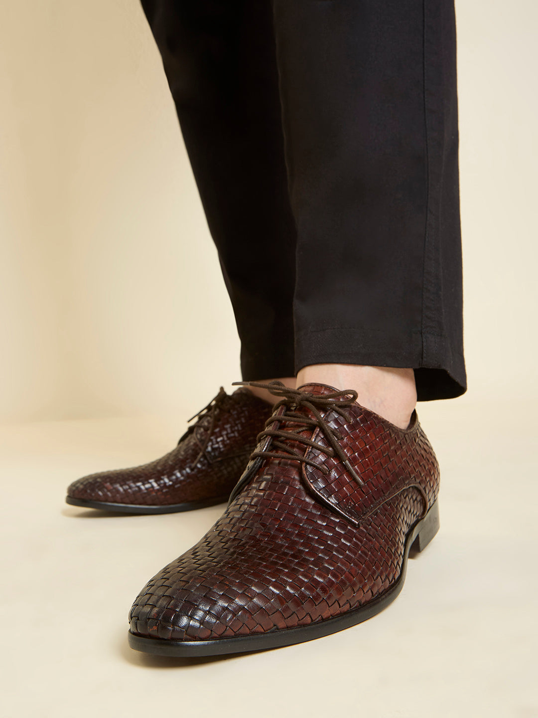 Atesber Textured Formal Lace Up-Brown For Men