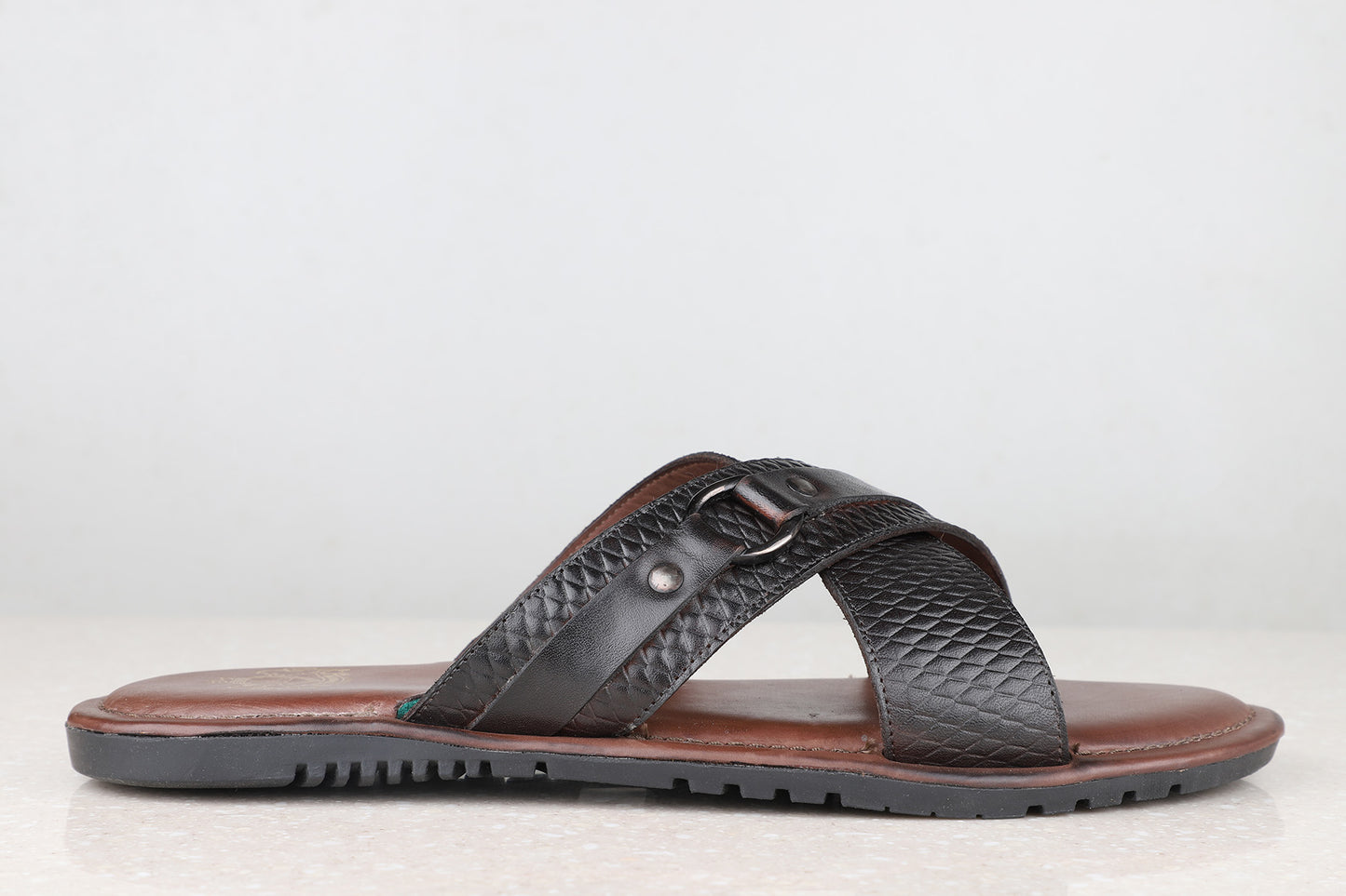 Atesber Brown Textured Sandals For Men