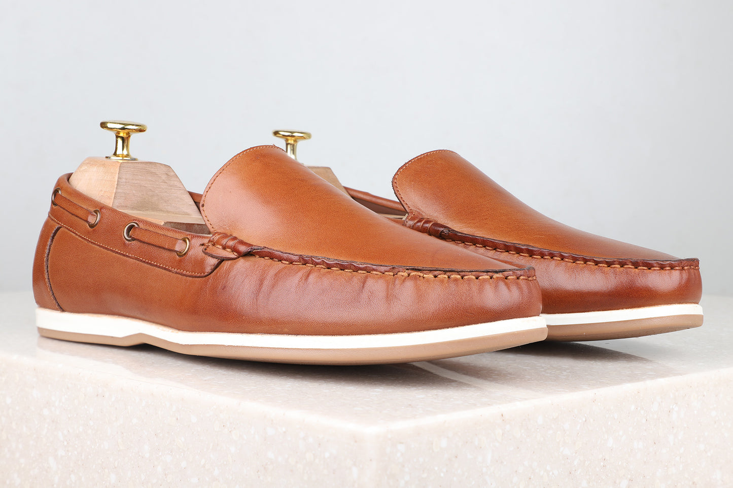 Atesber Tan Solid Loafers For Men