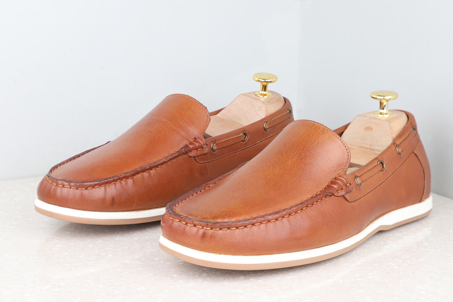 Atesber Tan Solid Loafers For Men