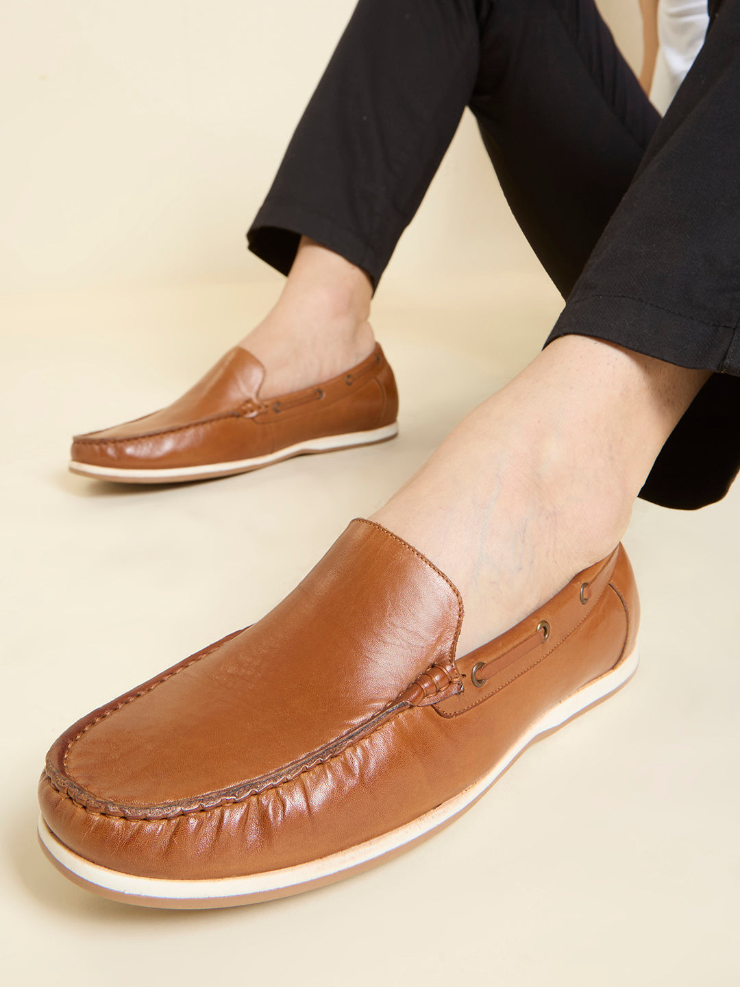 Atesber Tan Solid Loafers For Men