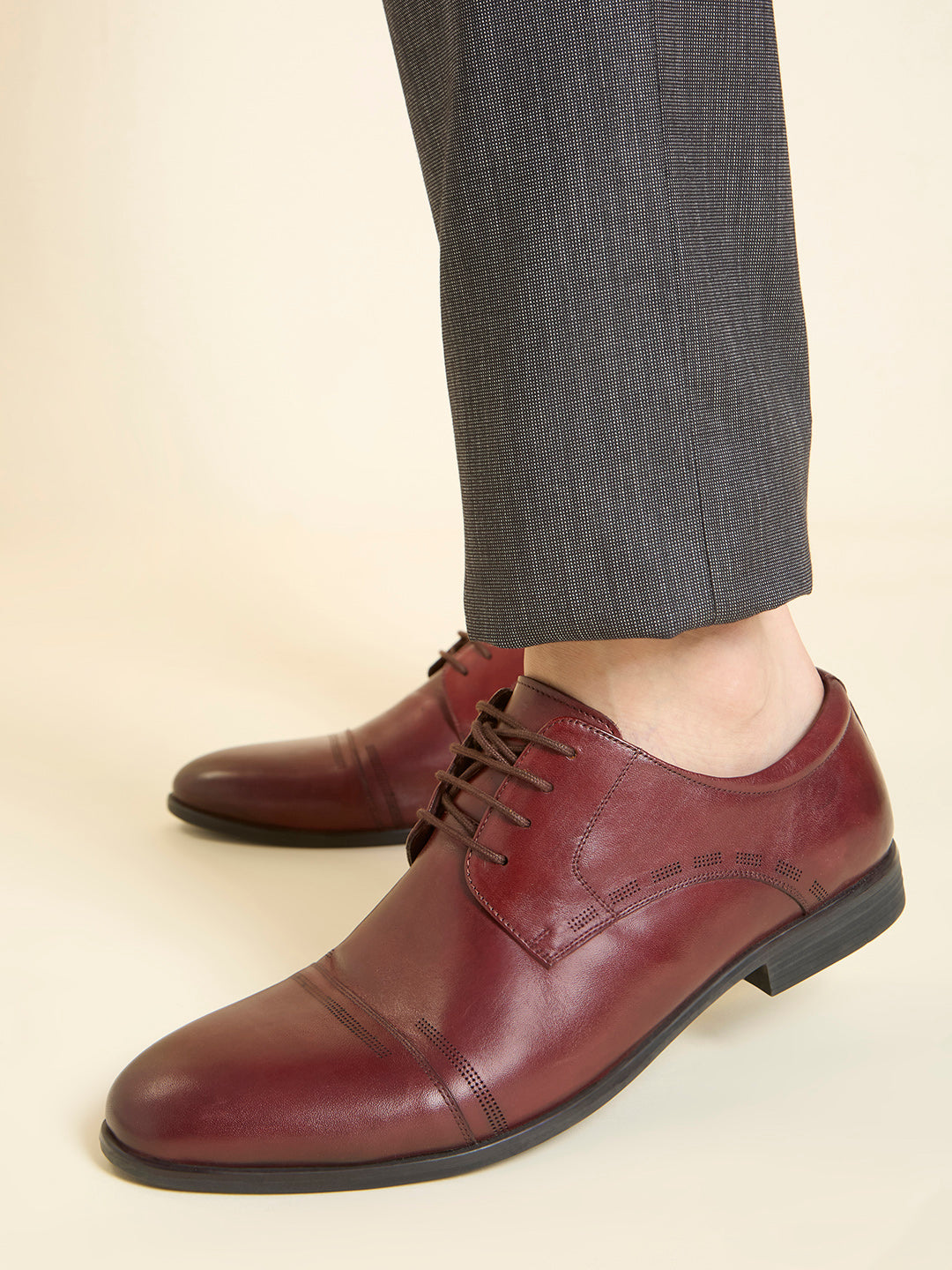 Atesber Textured Formal Lace Up-Wine For Men