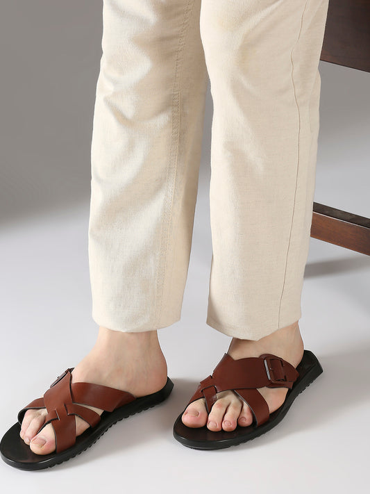 Atesber Tan Solid Thong Sandals For Men