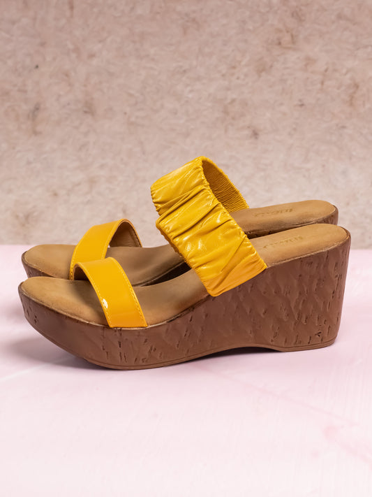 Women Mustard Open Toe Wedges Heels